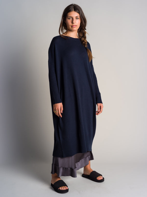 MERINO WOOL Long Knitted Jumper Dress Ink