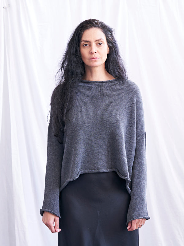 COTTON Jersey Roll Neck Jumper . Granite