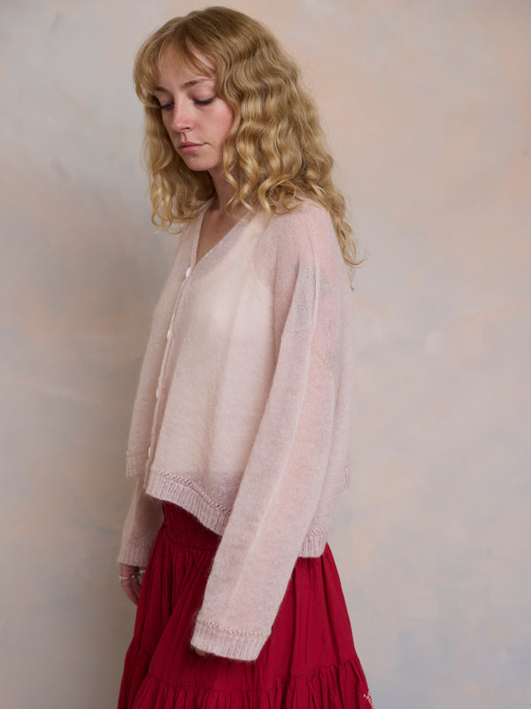 MOHAIR Sheer Crop Cardigan - Pink - Knitwear made in Melbourne