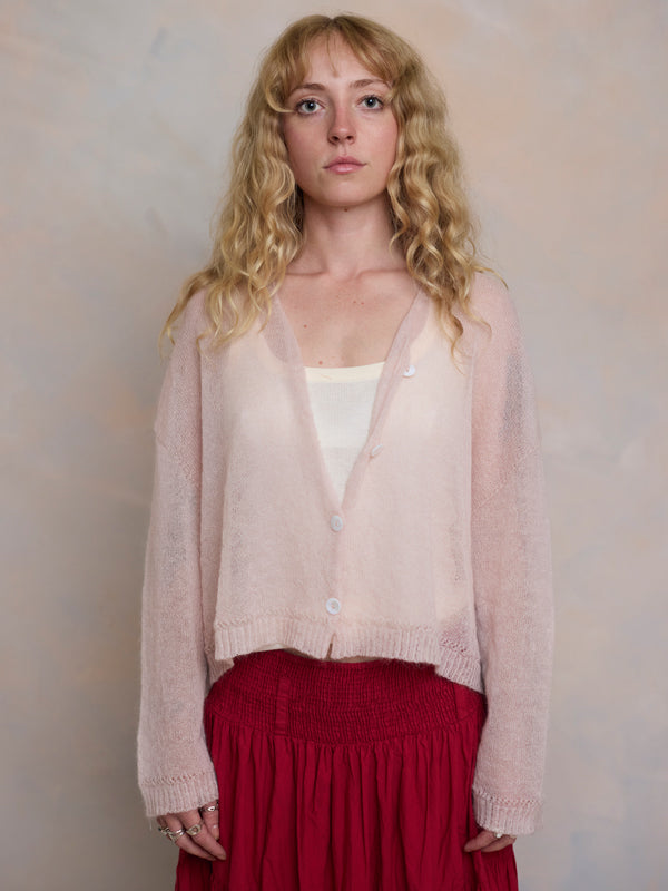 MOHAIR Sheer Crop Cardigan - Pink - Knitwear made in Melbourne