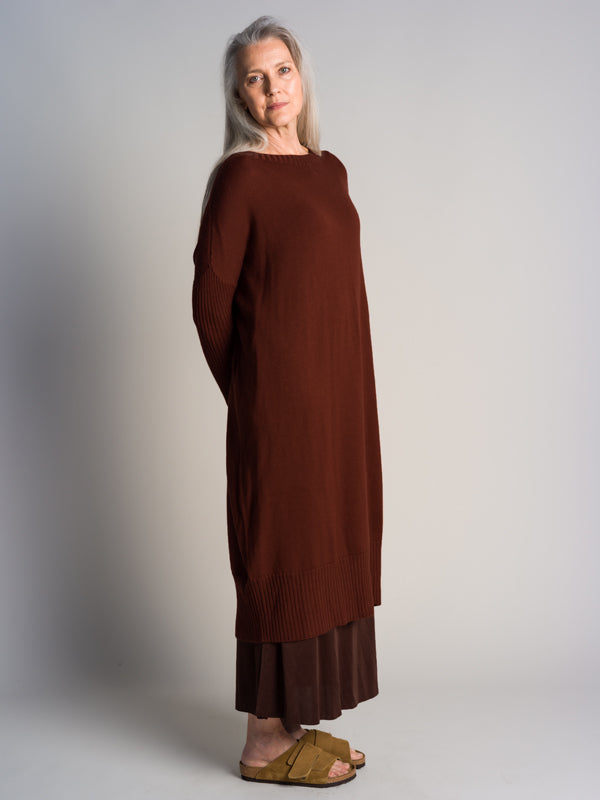 WOOL Crew neck Long Knitted Dress - Mahogany - Australian made Knitwear