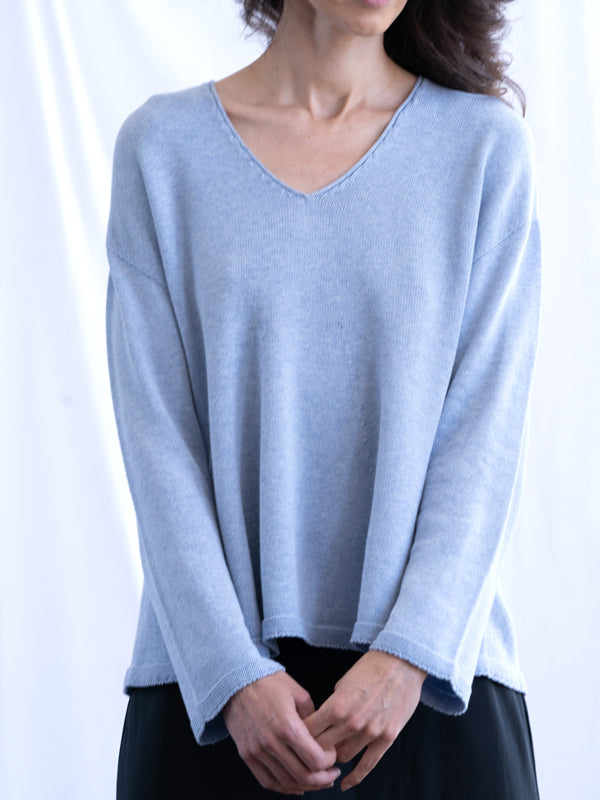 Ladies Jumpers Light Blue V Neck Jumper COTTON V Neck Swing