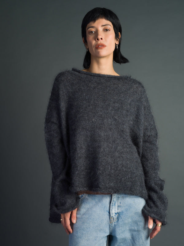 MOHAIR + MERINO Roll Neck Jumper . Charcoal