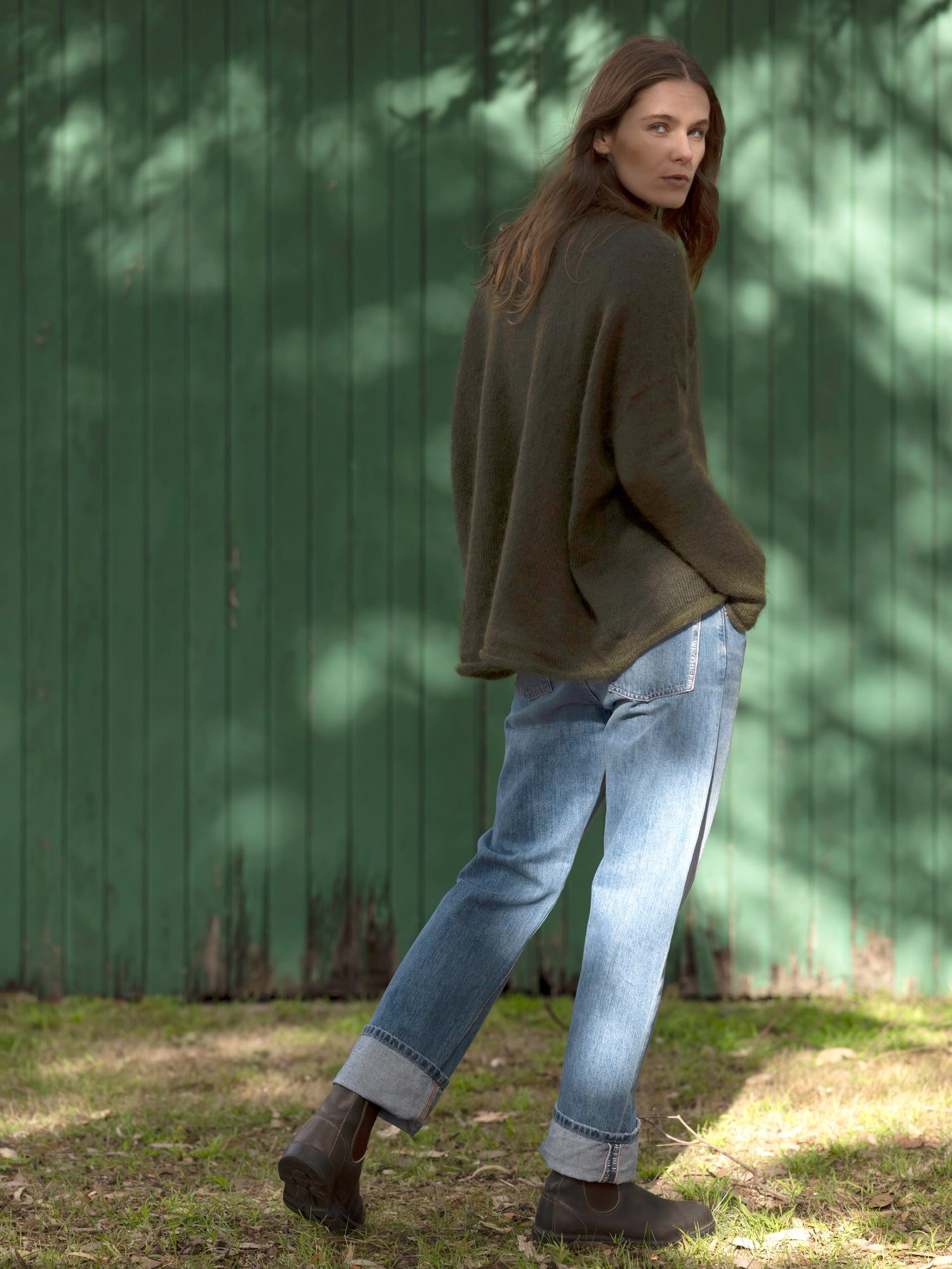 MOHAIR + MERINO Roll Neck Jumper . Olive