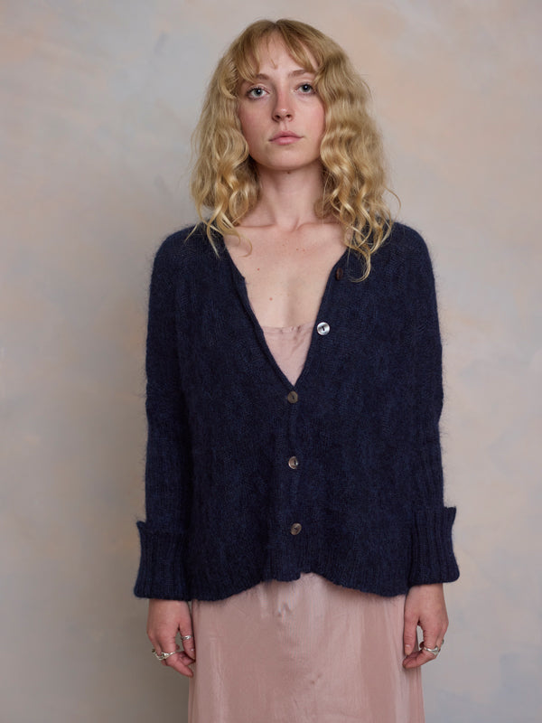 MOHAIR + MERINO Diamond Crop Cardi . Ink