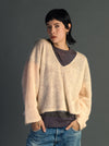 Sheer MOHAIR Crop V Neck Sweater . Biscotti