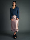Sheer MOHAIR Crop V Neck Sweater . Prussian