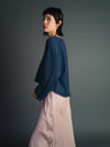 Sheer MOHAIR Crop V Neck Sweater . Prussian