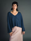 Sheer MOHAIR Crop V Neck Sweater . Prussian