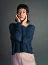 Sheer MOHAIR Crop V Neck Sweater . Prussian