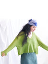 Sheer MOHAIR Crop V Neck Sweater . Lime