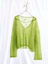 Sheer MOHAIR Crop V Neck Sweater . Lime