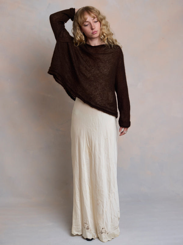 Sheer MOHAIR Raglan Sleeve Sweater . Espresso