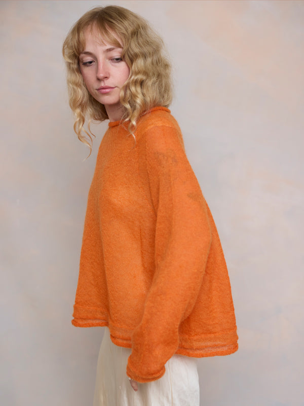 Sheer MOHAIR Raglan Sleeve Sweater . Orange