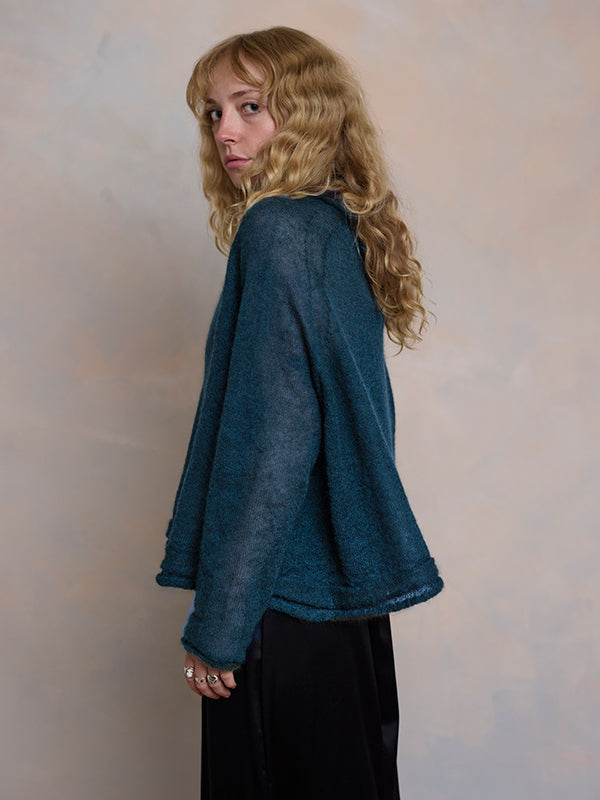 Sheer MOHAIR Raglan Sleeve Sweater . Peacock