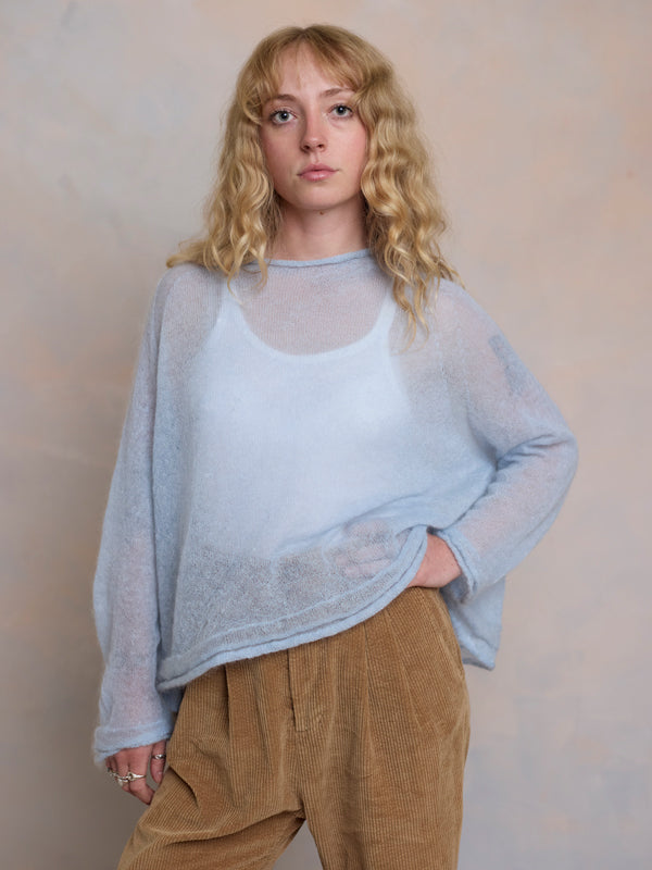 Sheer MOHAIR Raglan Sleeve Sweater . Sky