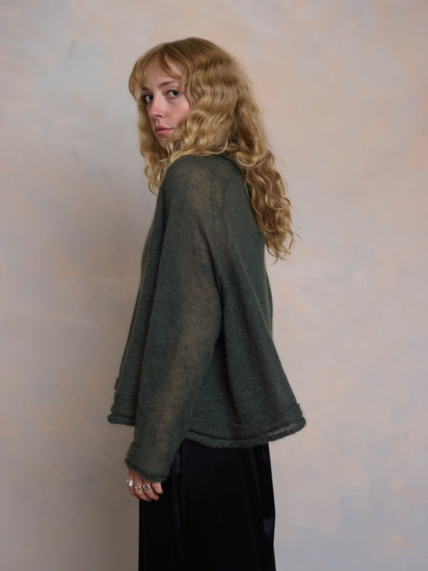 Sheer MOHAIR Raglan Sleeve Sweater . Thyme