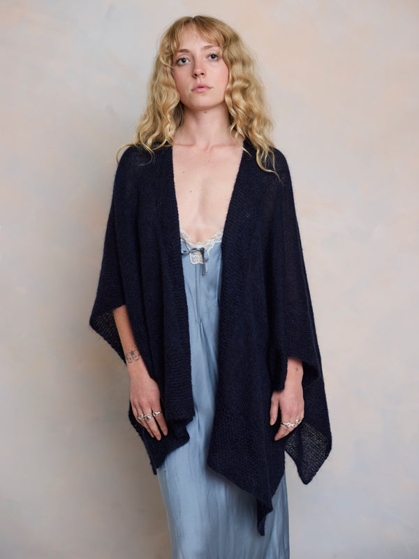 Sheer MOHAIR Shaped Wrap - Navy