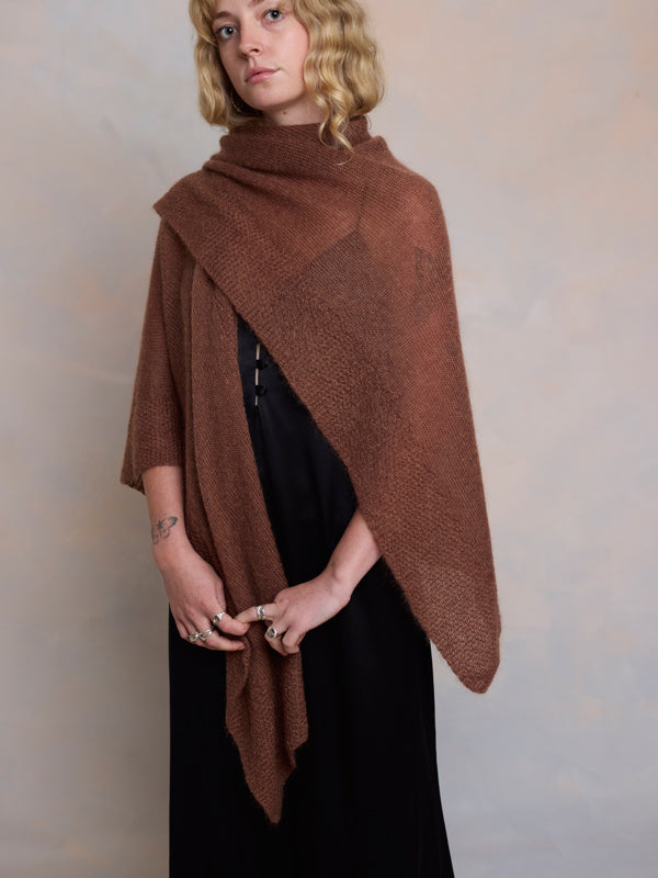 Sheer MOHAIR Shaped Wrap - Nutmeg