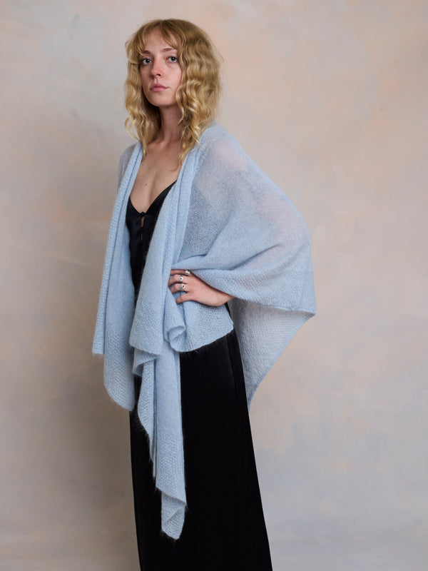 Sheer MOHAIR Shaped Wrap - Sky
