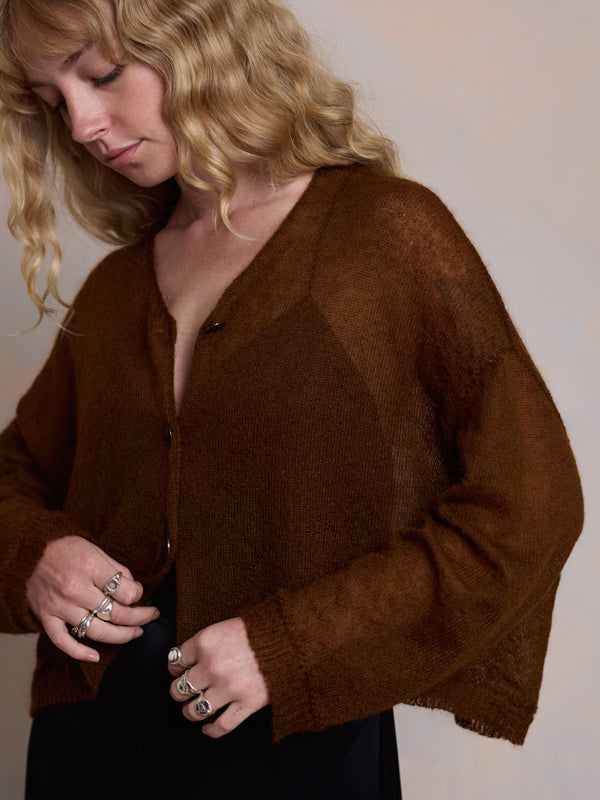 Sheer MOHAIR Crop Cardigan . Bronze