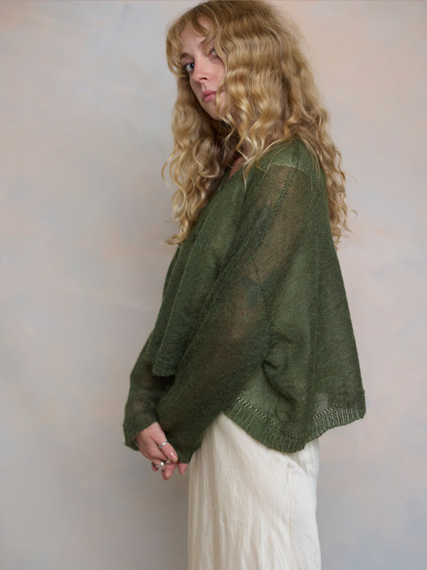 Sheer MOHAIR Crop Cardigan . Cypress