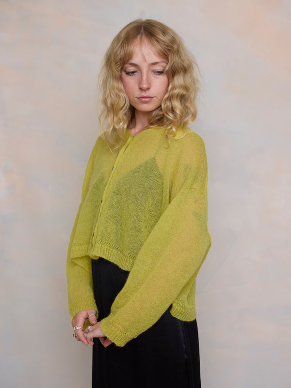 Sheer MOHAIR Crop Cardigan . Wattle