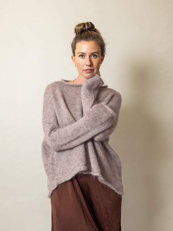 MOHAIR + MERINO Roll Neck Jumper . Mushroom