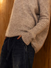 MOHAIR + MERINO Waffle V Neck Jumper . Silver