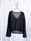 Sheer MOHAIR Crop V Neck Sweater . Black