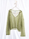 Sheer MOHAIR Crop V Neck Sweater . Moss Green
