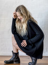 wool merino jumper with rib sleeves - black - luna knitwear melbourne